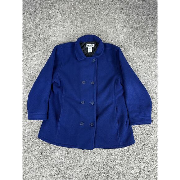 LL Bean Coat Womens XL Fleece Peacoat Thinsulate Lined Double Breasted Jacket - Picture 1 of 12